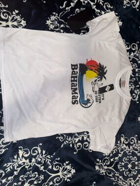 Legacy White Bahamas Graphic Short Sleeve T‑Shirt with Sunset Print